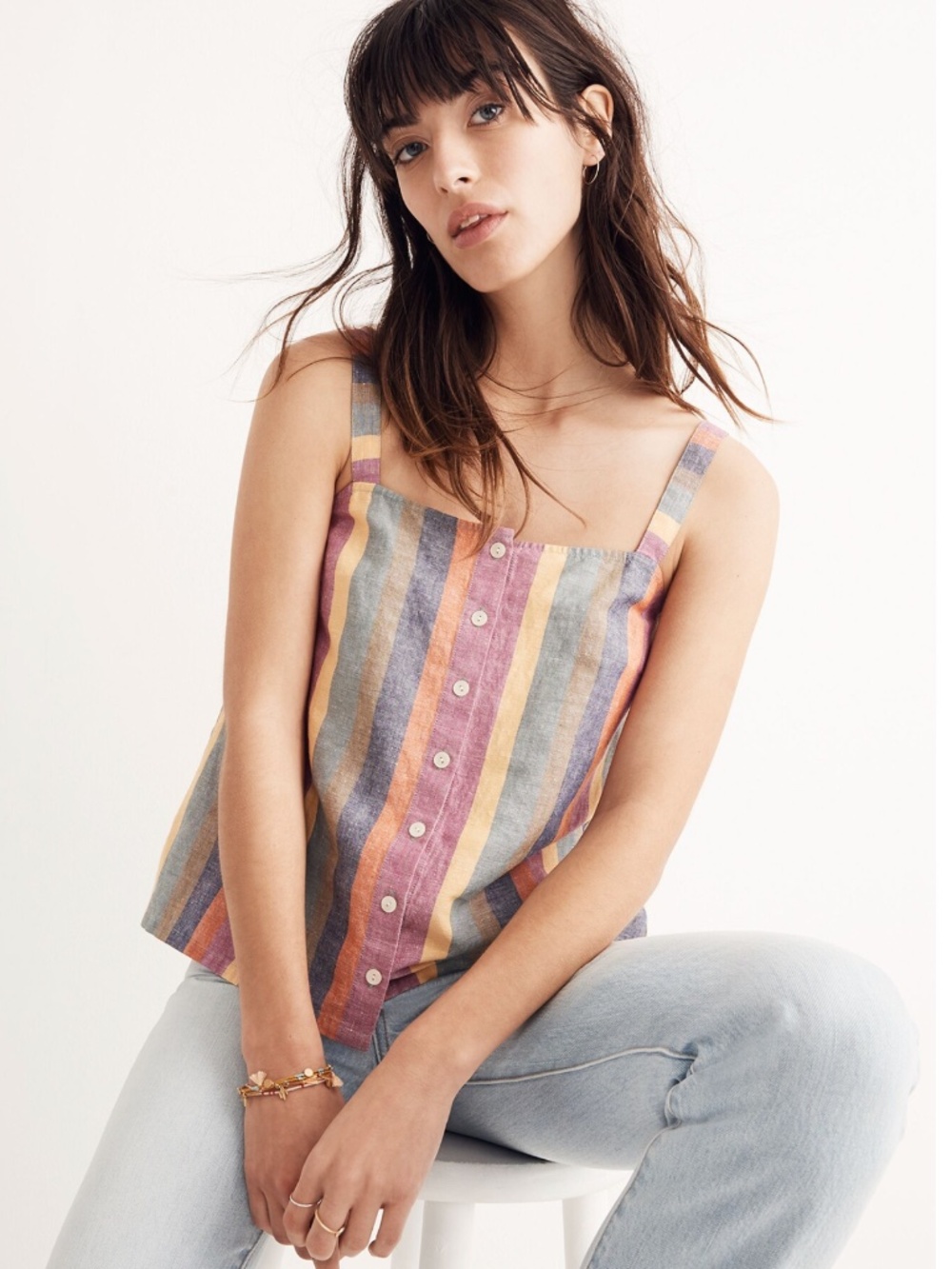 Madewell Rainbow Striped Button Front Tank